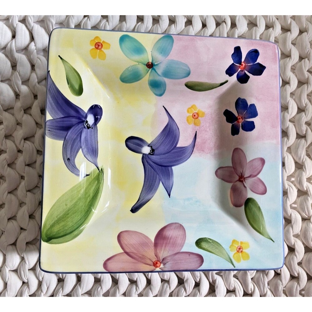 Crate & Barrel Kimono 7 x Square Salad Luncheon Plates 9.5" VARM Ceramica Italy